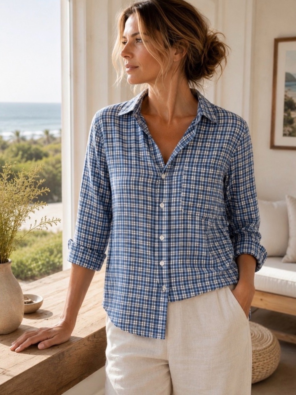 Frank & Eileen Blue and White Plaid Button-Down Shirt